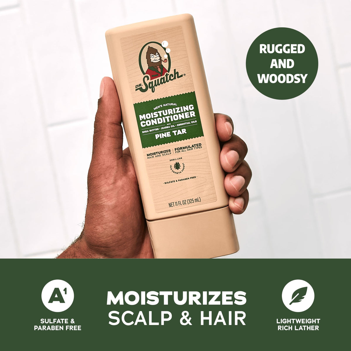 Dr. Squatch conditioner being poured showing moisturizing-rich consistency