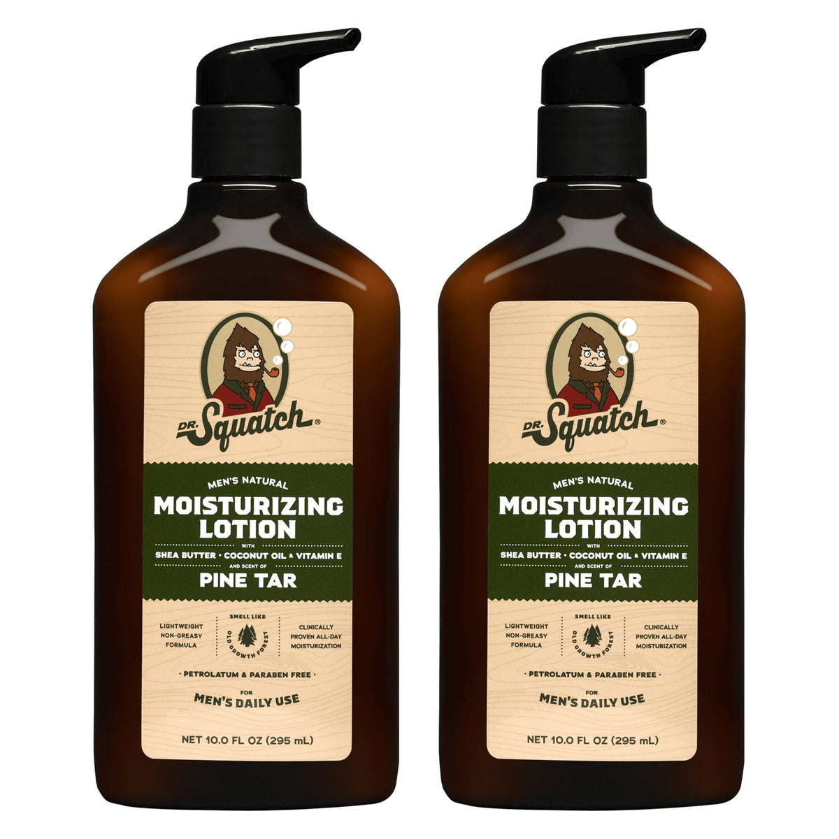 Dr. Squatch front packaging showing pine tar lotion benefits