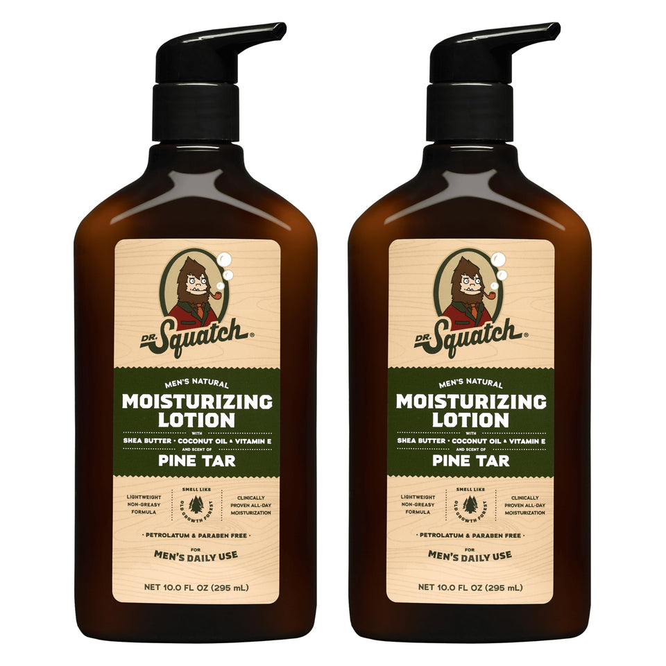 Dr. Squatch front packaging showing pine tar lotion benefits