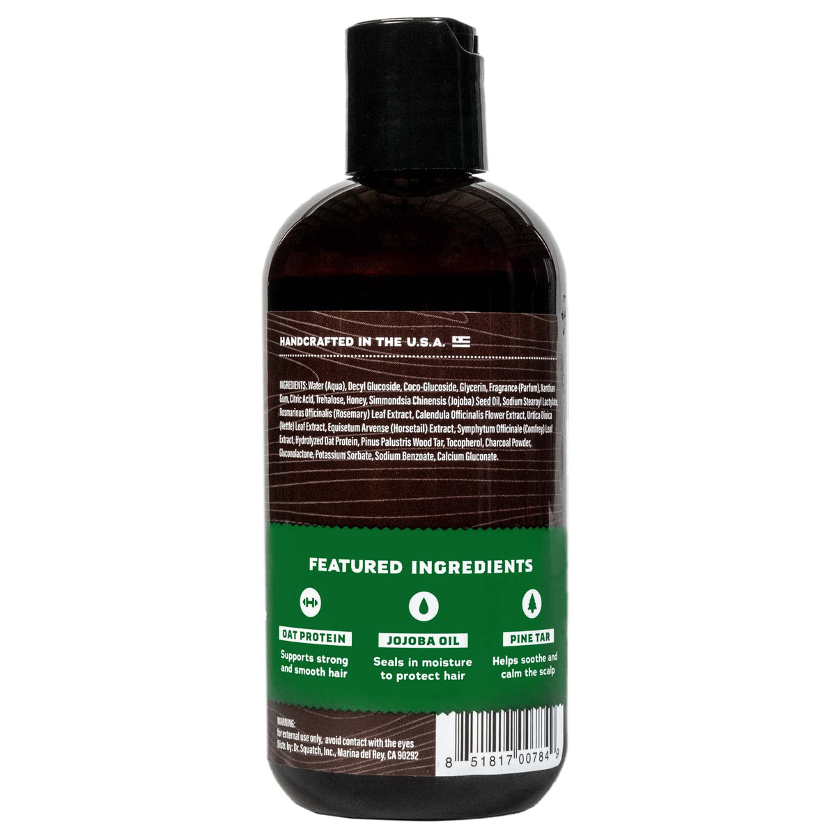 dr. squatch label close-up highlighting product name and rugged branding benefit