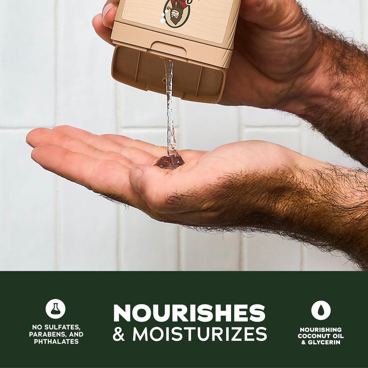 Dr. Squatch pump bottle label close-up highlighting natural real-soap formula