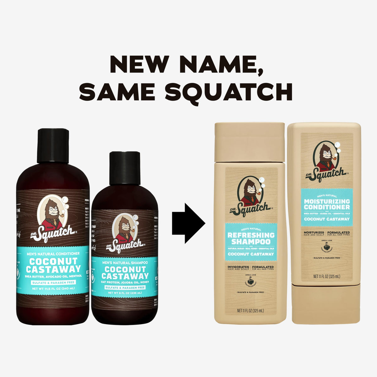 Dr. Squatch shampoo pump and label highlighting natural cleanser benefits