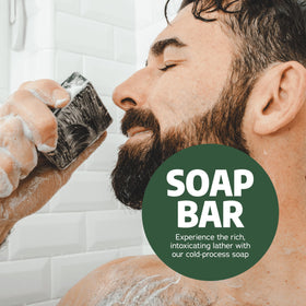 Dr. Squatch Sierra Storm arranged with coconut, shea butter, and kaolin clay ingredients
