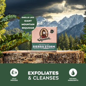 Dr. Squatch Sierra Storm creating rich lather in hand for thorough cleansing