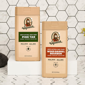 Dr. Squatch size comparison with hand to show 14 oz scale and value