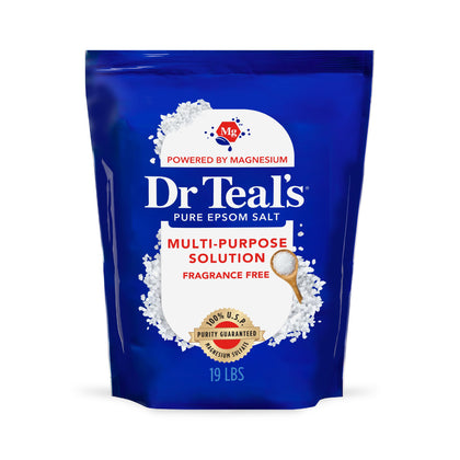 Dr Teal's 19 lb bag front view showing packaging and size benefit