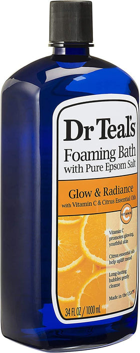 Dr Teal's foaming bath in tub with bubbles showing relaxing spa experience