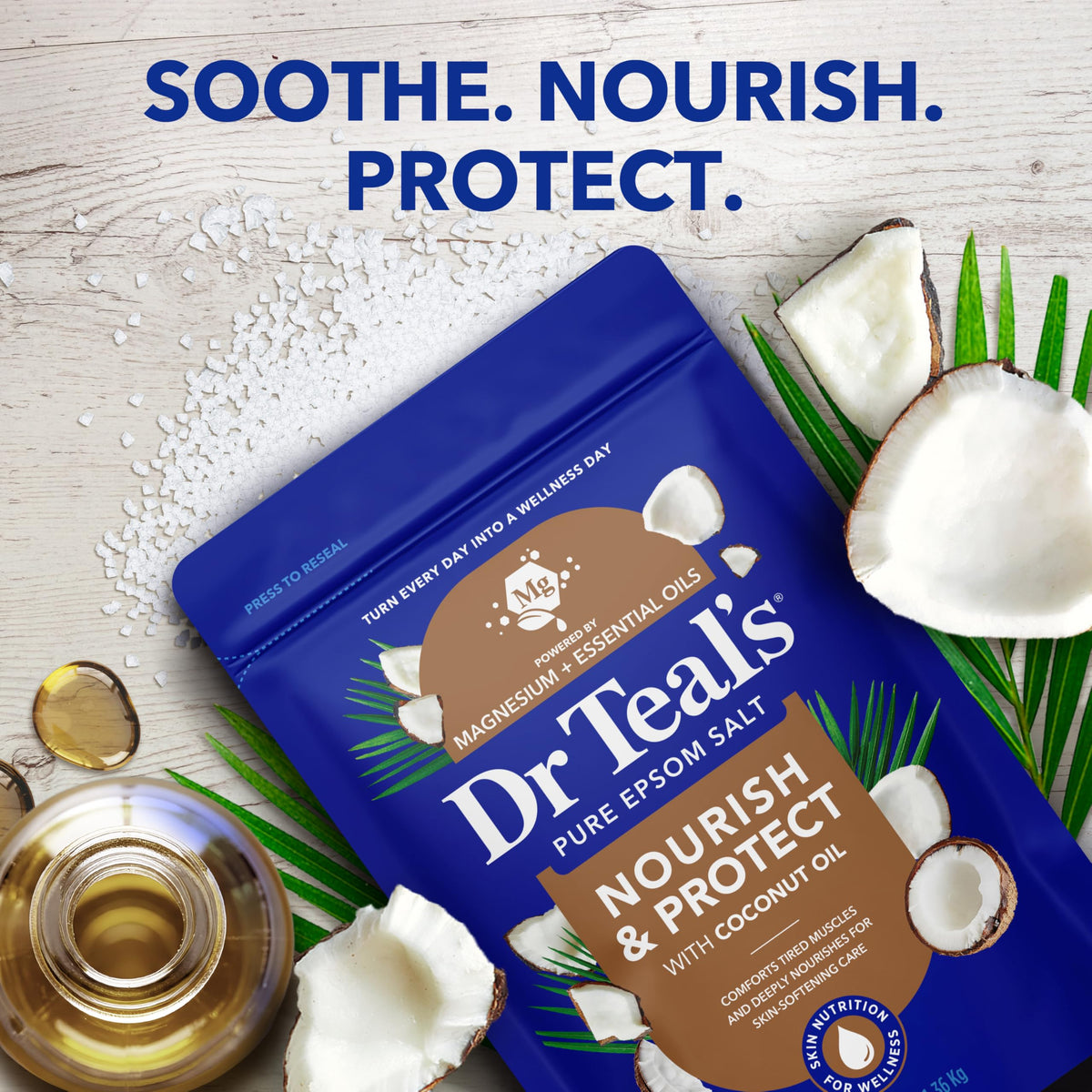 Dr Teal's product in a bathtub creating a calm, restorative soak