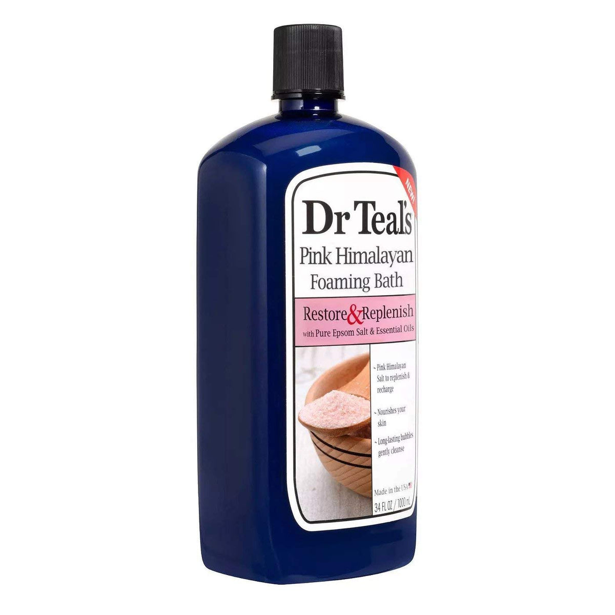 Dr Teal's in-bath lifestyle scene with bottle beside tub showcasing calming at-home spa
