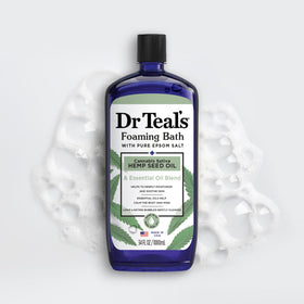 Dr Teal's bottle in styled bathroom setting promoting self-care ritual