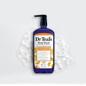 Dr Teal's bottle staged in bathroom for lifestyle freshness and uplift benefit