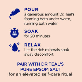 Close-up label on Dr Teal's bottle showing ingredient clarity and trust