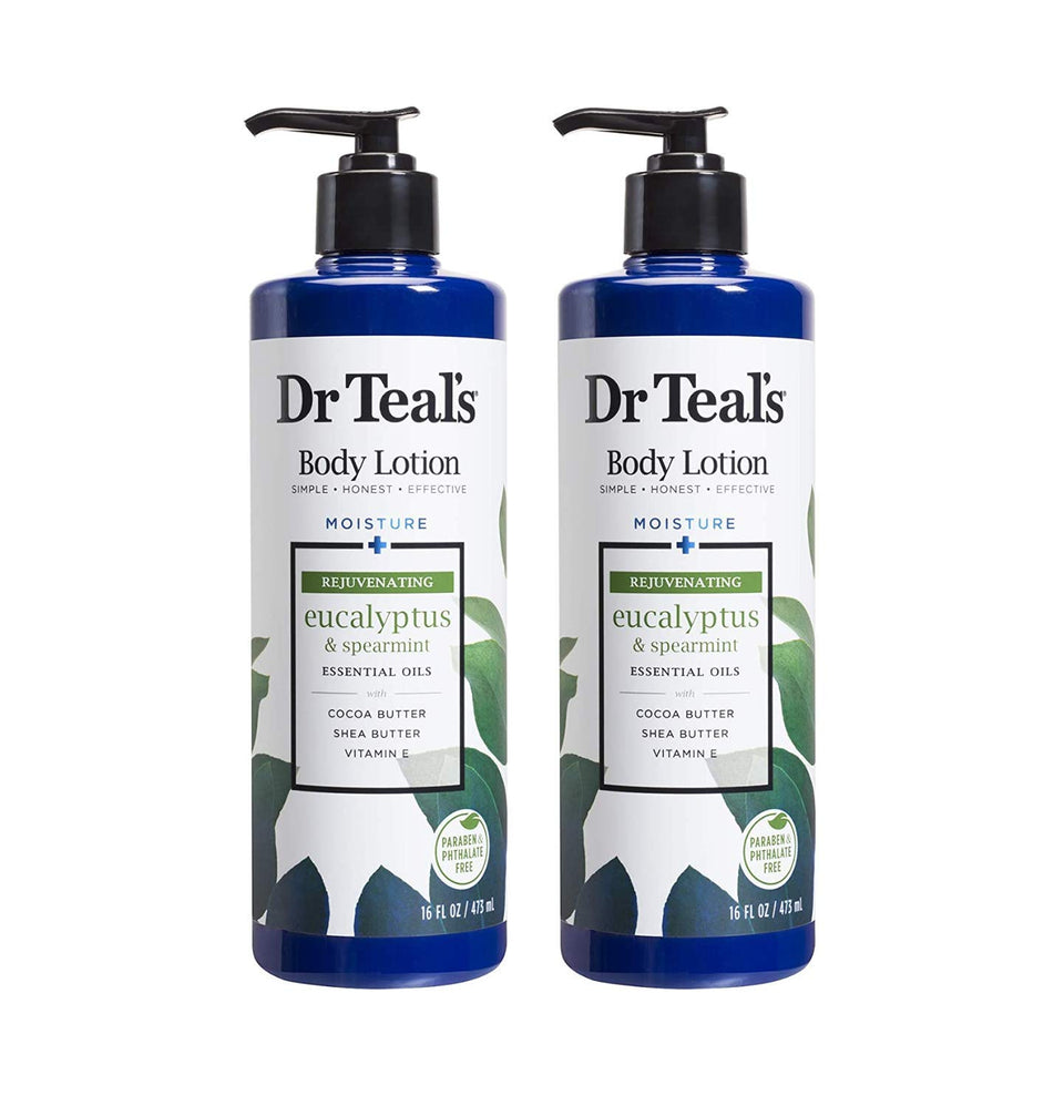 Dr Teal's front bottle shot showing label and refreshing eucalyptus-spearmint scent
