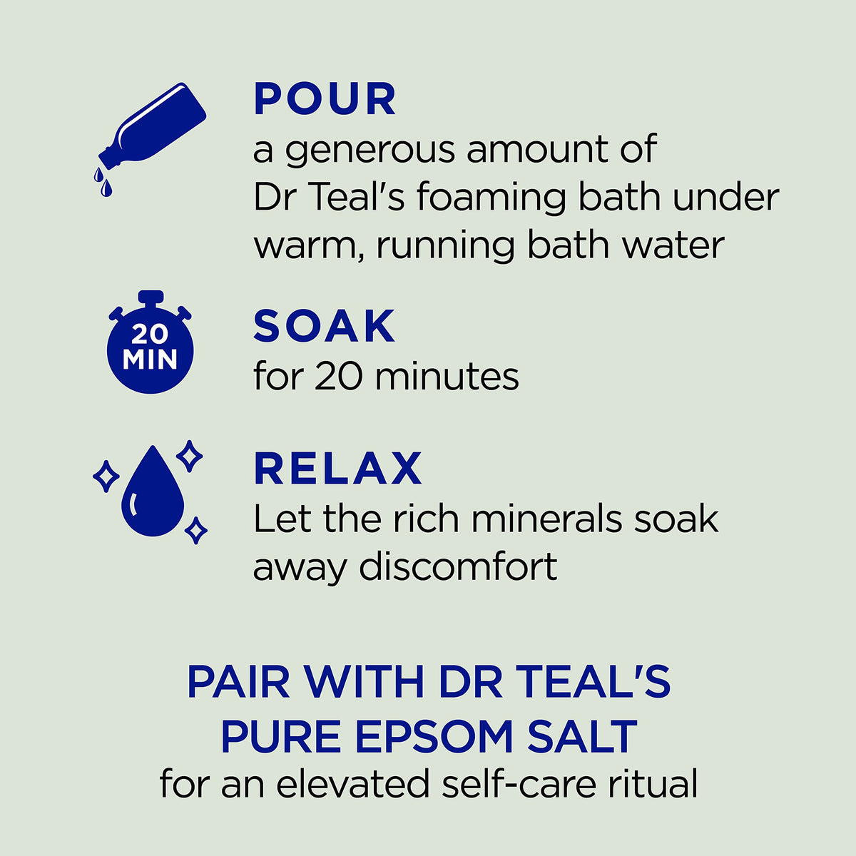 Dr Teal's bubbles in a bathtub demonstrating calming soak benefits