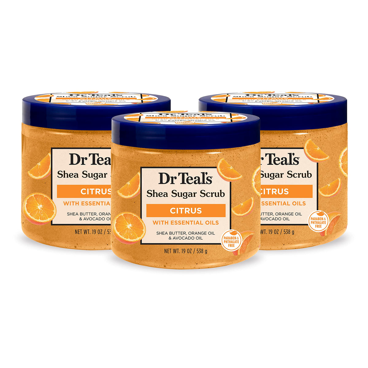 Dr Teal's front packaging showing jar and citrus scent, inviting refreshed skin