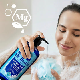 Dr Teal's pump top close-up demonstrating easy one-handed dispensing