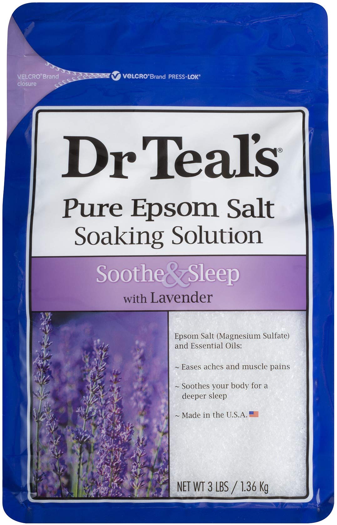 Dr Teal's close-up pure Epsom salt texture highlighting quality and ease
