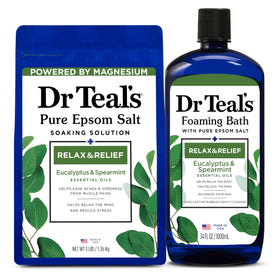 Dr Teal's front packaging showing combo benefits and calming scent