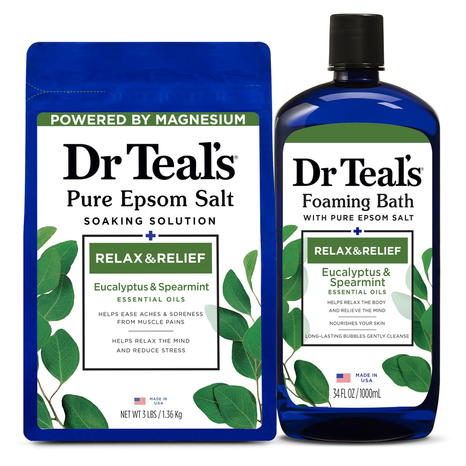 Dr Teal's front packaging showing combo benefits and calming scent