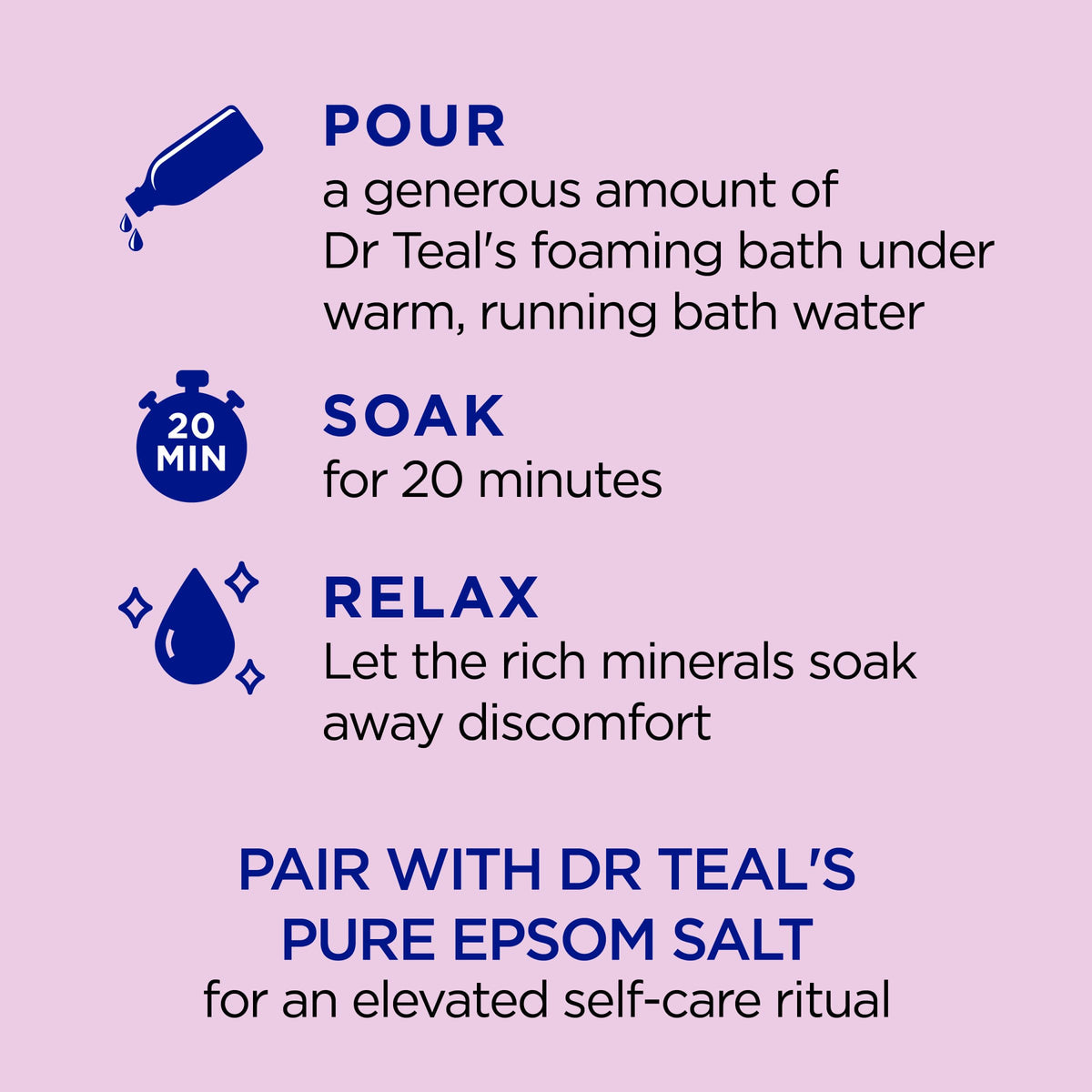 Dr Teal's pouring foaming bath into tub creating long-lasting bubbles for relaxation