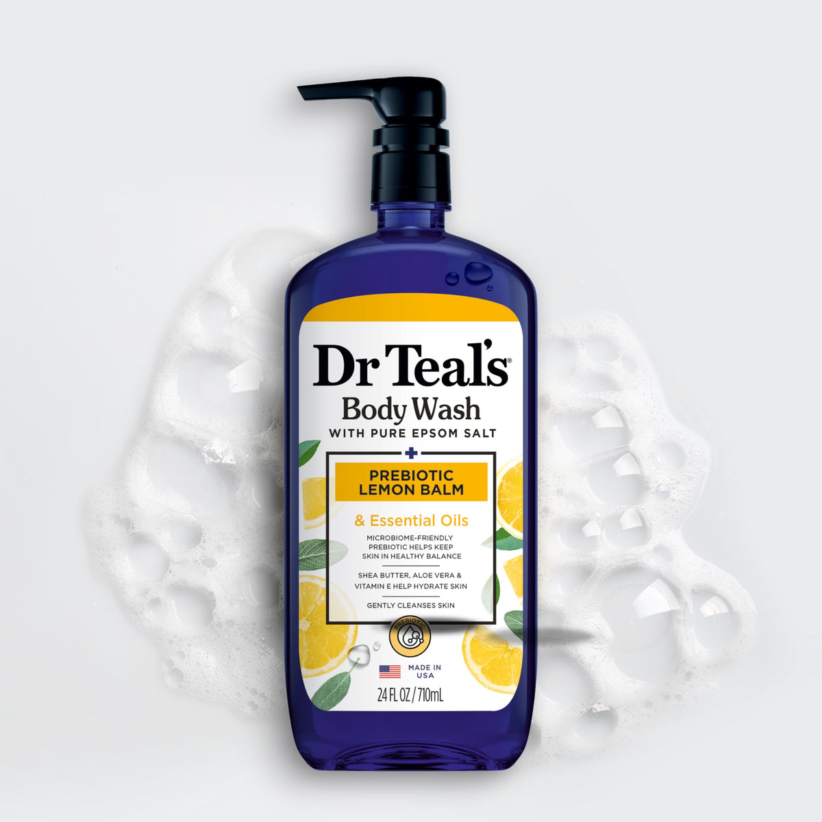 Dr Teal's pure Epsom salt granules emphasizing mineral refreshment