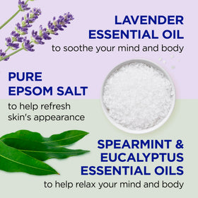 Dr Teal's eucalyptus and spearmint bottle label close-up for refreshing clarity