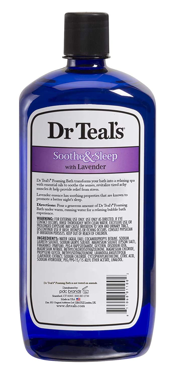 Dr Teal's eucalyptus and spearmint bottle label detail highlighting refreshing aroma