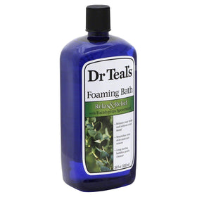 Dr Teal's foaming bath in tub lifestyle scene creating a relaxing soak benefit