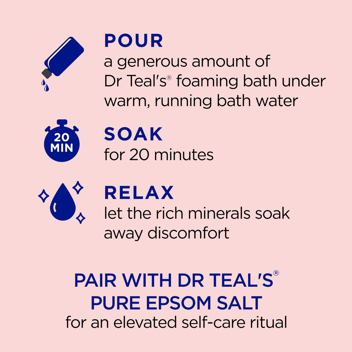Dr Teal's foam lather in a bathtub creating a relaxing soak