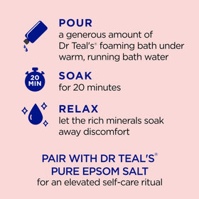 Dr Teal's foam lather in a bathtub creating a relaxing soak