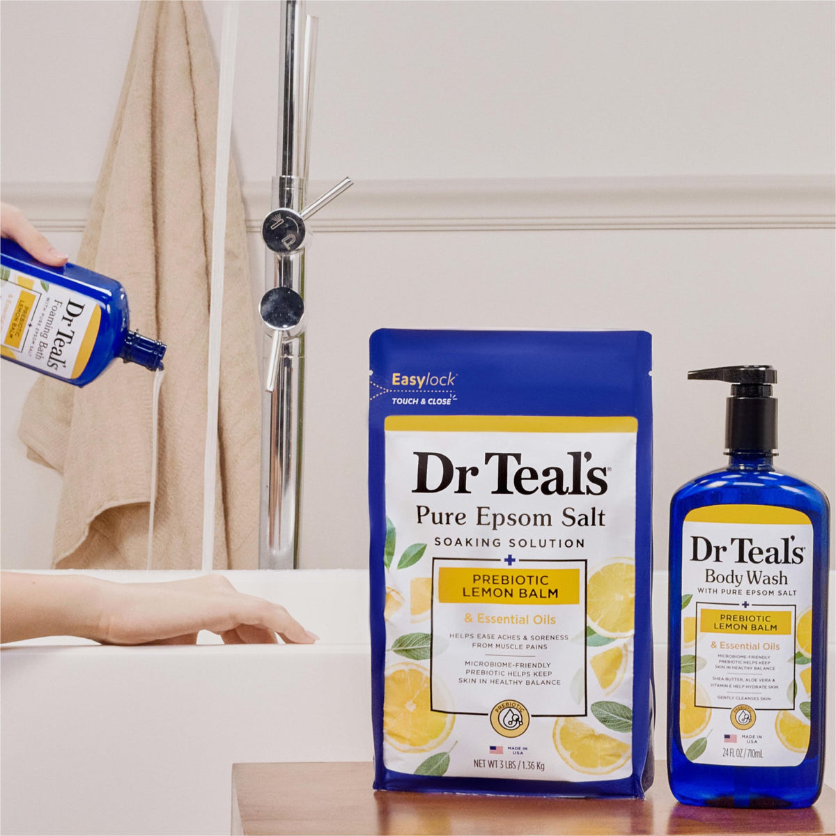 Dr Teal's product in a bathroom setting creating a calming ritual