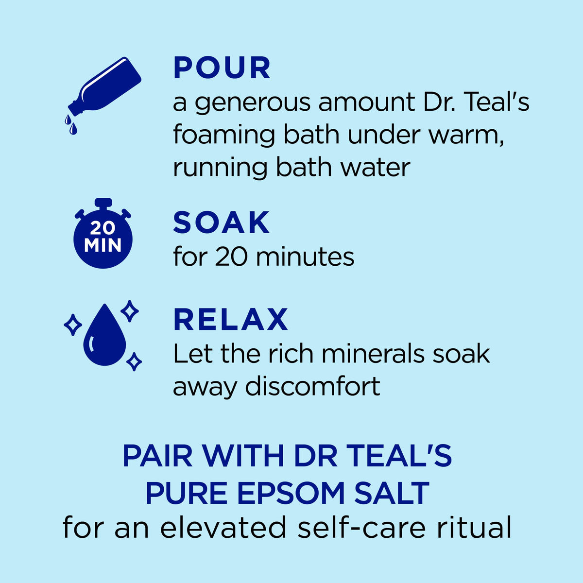 Dr Teal's close-up of foaming bath texture highlighting gentle cleanse