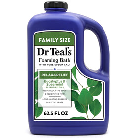 Dr Teal's front bottle showing branding and eucalyptus-spearmint label for easy identification