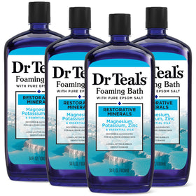 Dr Teal's foaming bath front label showing benefits and size