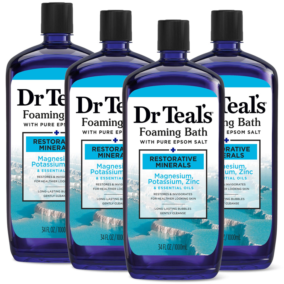 Dr Teal's foaming bath front label showing benefits and size