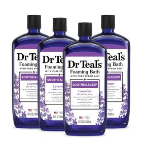 Dr Teal's front packaging showing 34 fl oz bottle and brand benefits