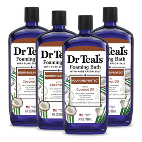 Dr Teal's front packaging showing bottle and coconut scent benefit