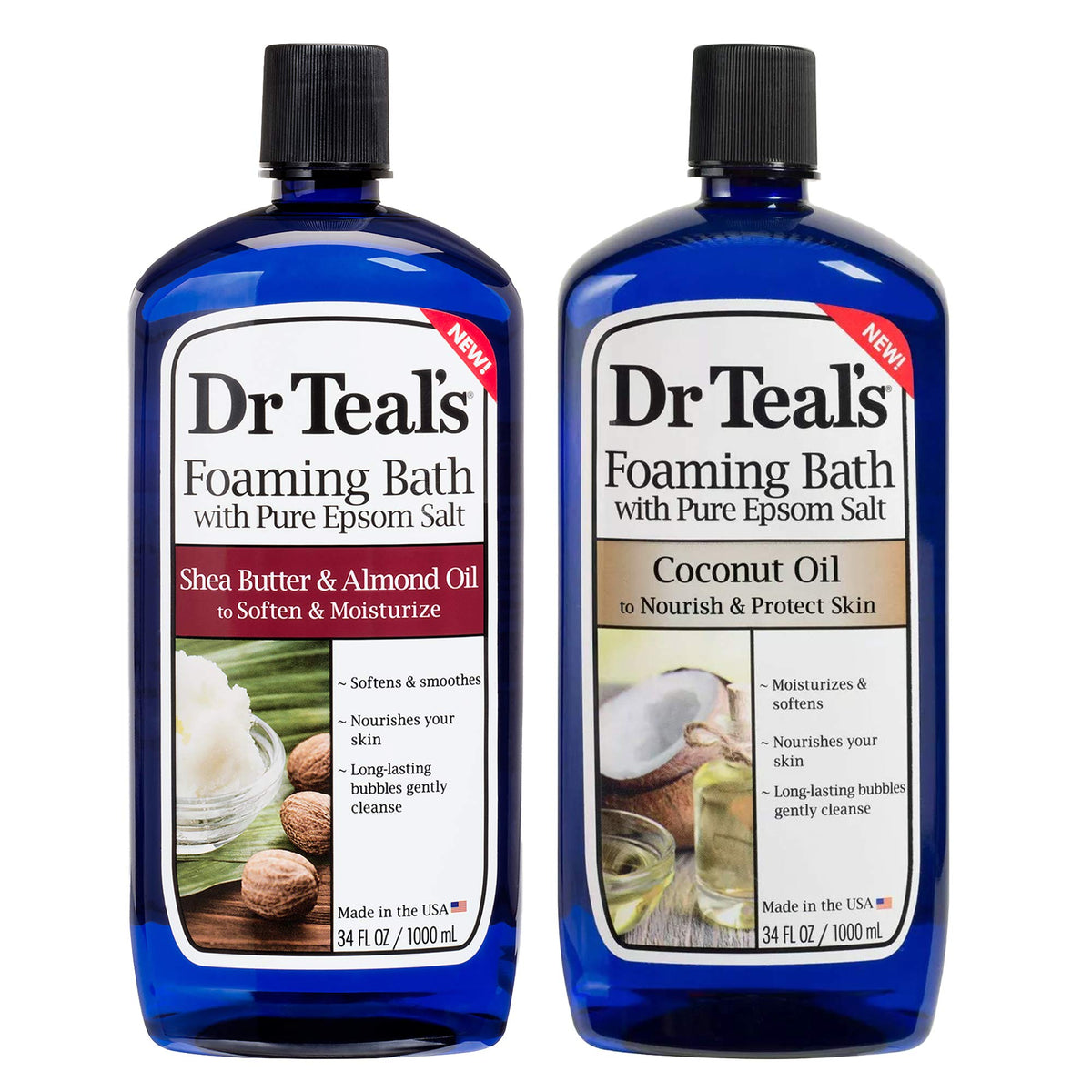 Dr Teal's front packaging showing both 34oz bottles and clear labeling for gifting benefits