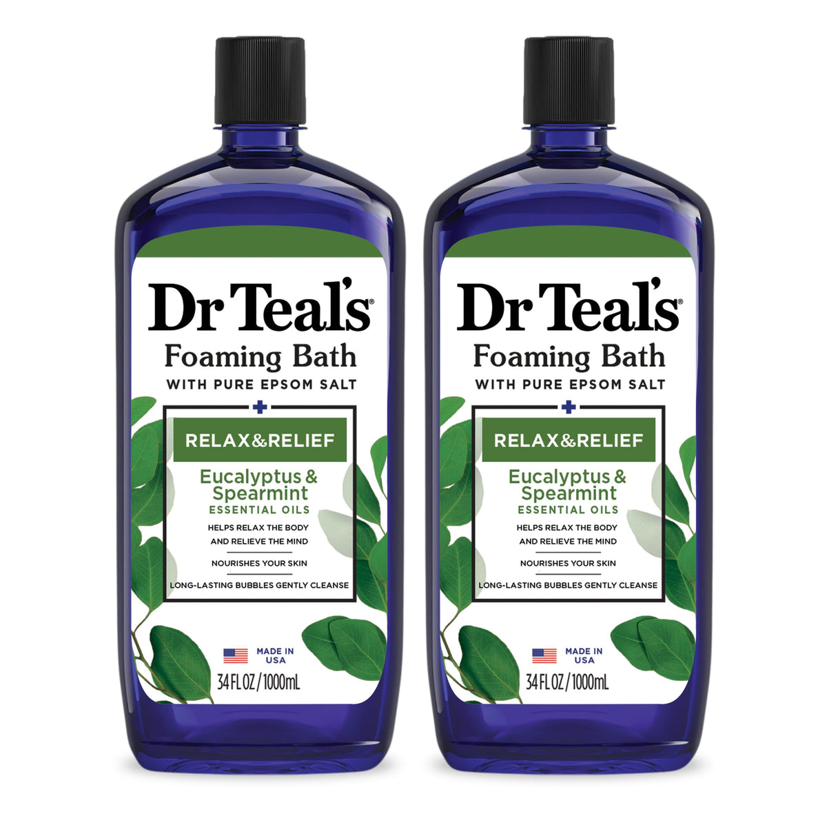 Dr Teal's front packaging showing eucalyptus spearmint scent and benefits