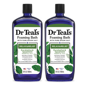 Dr Teal's front packaging showing eucalyptus spearmint scent and benefits