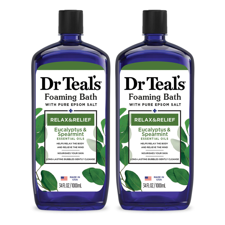Dr Teal's front packaging showing eucalyptus spearmint scent and benefits