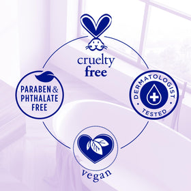 Lavender sprigs beside Dr Teal's bottle highlighting natural scent appeal