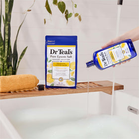Dr Teal's four-pack stacked to show value and convenient supply