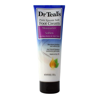 Dr Teal's jar front view showing label and 8 oz size, demonstrates moisturizing benefits