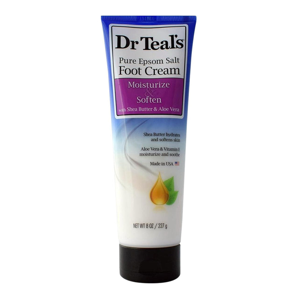 Dr Teal's jar front view showing label and 8 oz size, demonstrates moisturizing benefits
