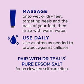 Bathroom shelf scene with Dr Teal's foot scrub showing lifestyle use after soak for refreshed feet