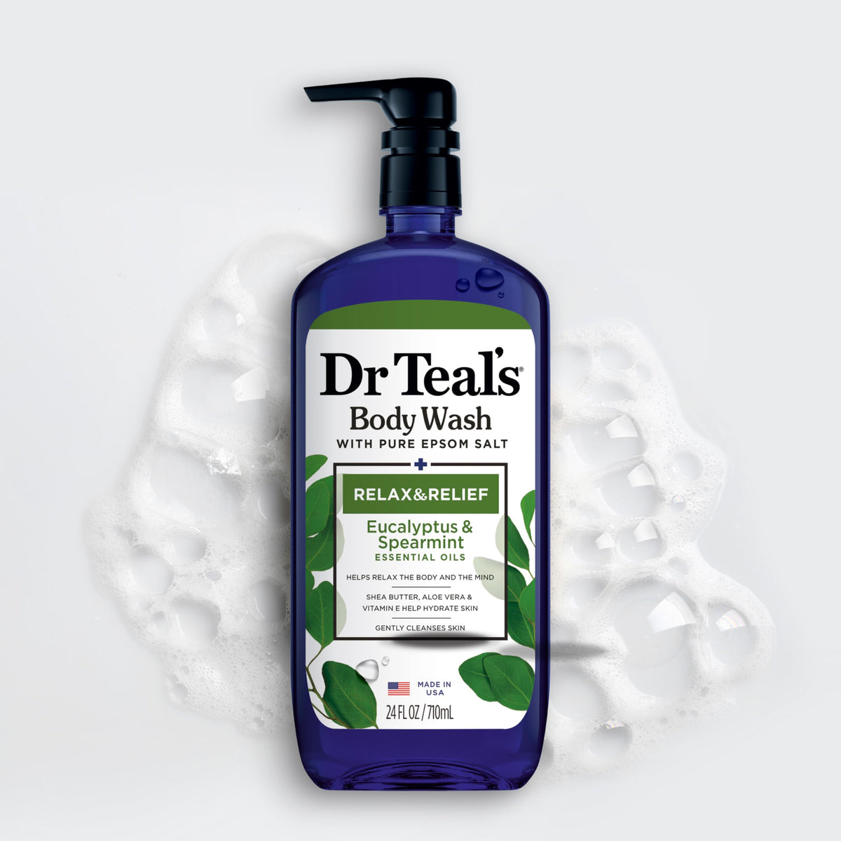 Dr Teal's four-pack arrangement emphasizing bulk value and consistent supply