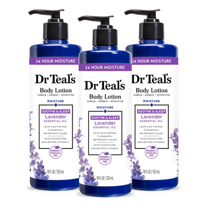 Dr Teal's front bottle lavender 18oz showing packaging and calming scent benefits