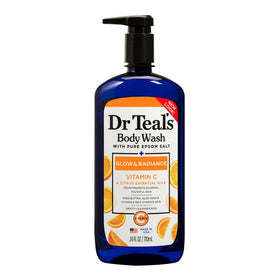 Dr Teal's front label close-up showing product name and 24 fl oz benefit