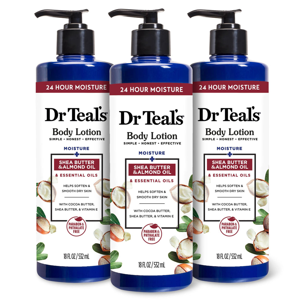 Dr Teal's front label on three 18 fl oz bottles showing brand and scent benefit